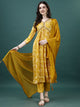 Women Yellow Chinon Kurta Set With Dupatta Embroidered Work