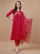 Women Pink Chinon Kurta Set With Dupatta Embroidered Work