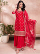 Women Red Vichitra Silk  Embroidery Work Kurta Set With Dupatta