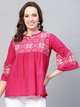Women'S Pink Embroidered Empire Top | NOZ2TOZ - Made In INDIA.