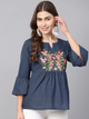 Women'S Navy Blue Embroidered Detail A-Line Top | NOZ2TOZ - Made In INDIA.