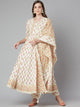 Women'S Cream Floral Anarkali Cotton Kurta Palazzo Set With Dupatta | NOZ2TOZ - Made In INDIA.