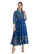 Women Royal Blue Cotton Anarkali With Ajrakh Hand Block Print | NOZ2TOZ - Made In INDIA.