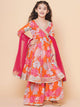 Girls Orange Multi Floral Printed Angrakha Gotta Patti Kurta & Sharara With Dupatta | NOZ2TOZ - Made In INDIA.