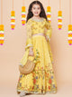 Girls Yellow Digital Flower Print Lace work Choli Ready to wear Lehenga with Dupatta | NOZ2TOZ - Made In INDIA.