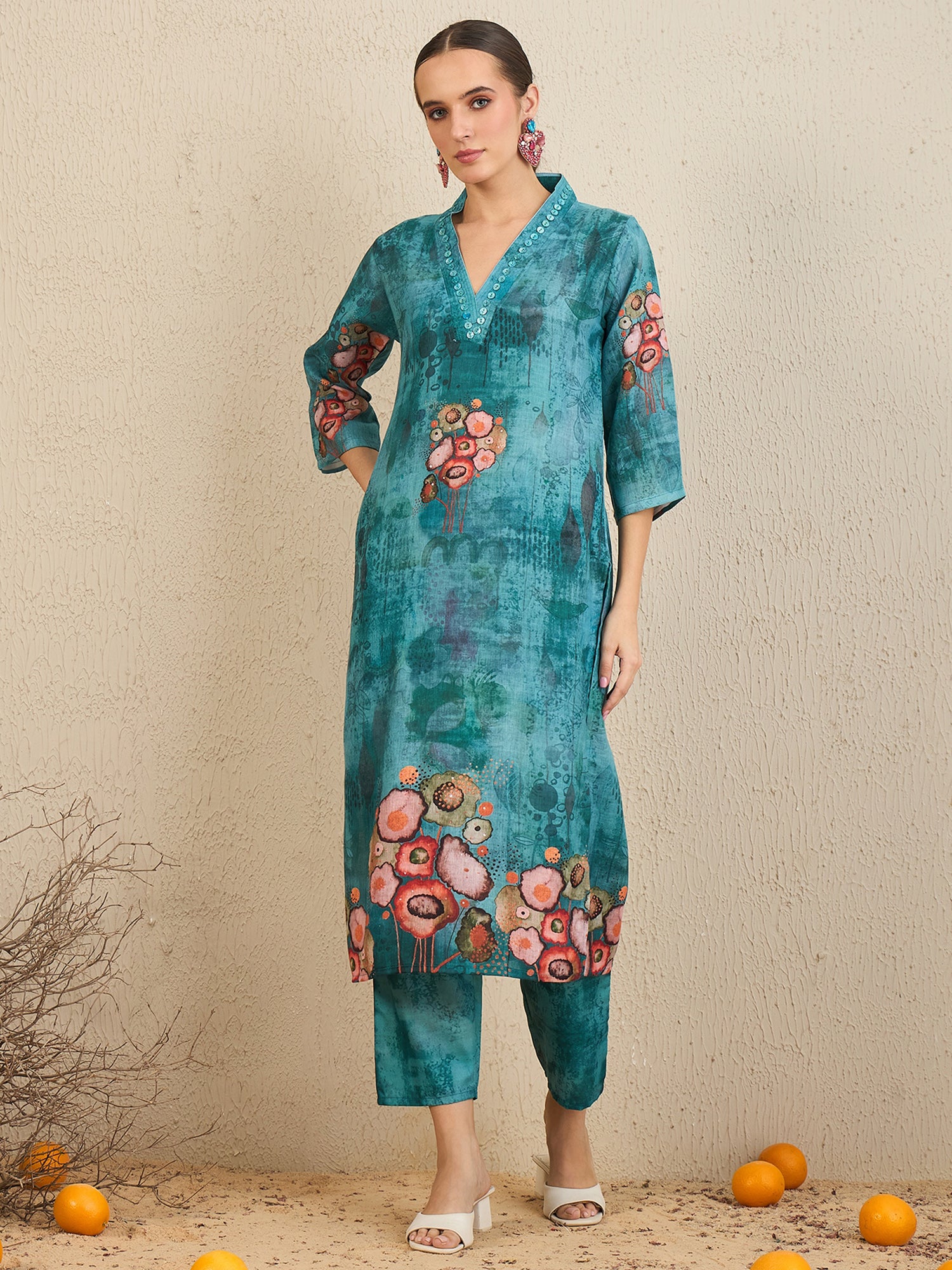 Women Green Printed Straight Kurta Trousers With Dupatta Set