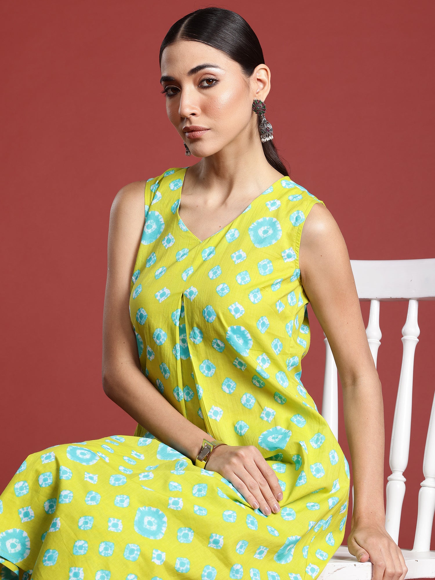 Women Green Printed A-Line Kurta Trousers Set