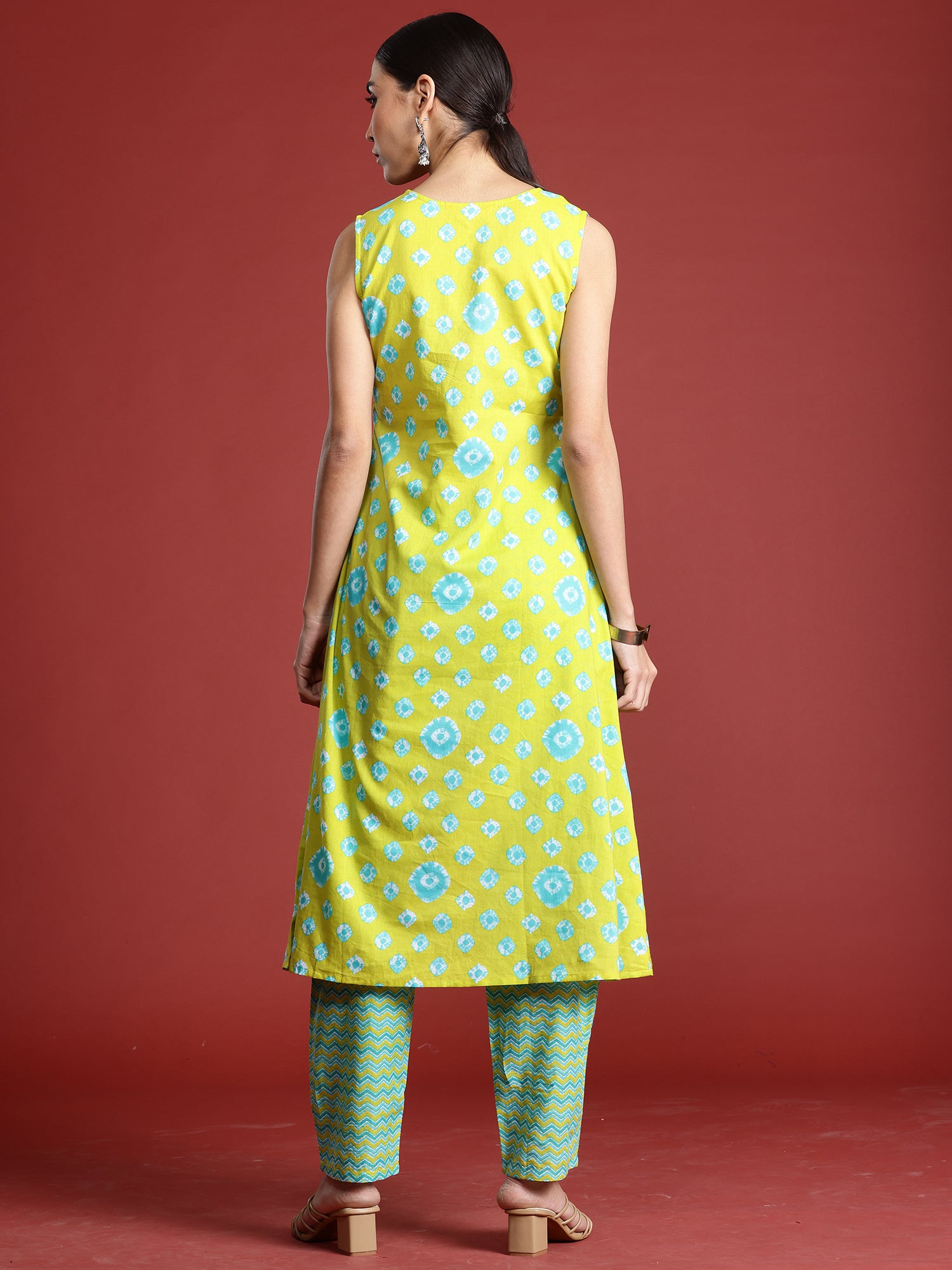Women Green Printed A-Line Kurta Trousers Set