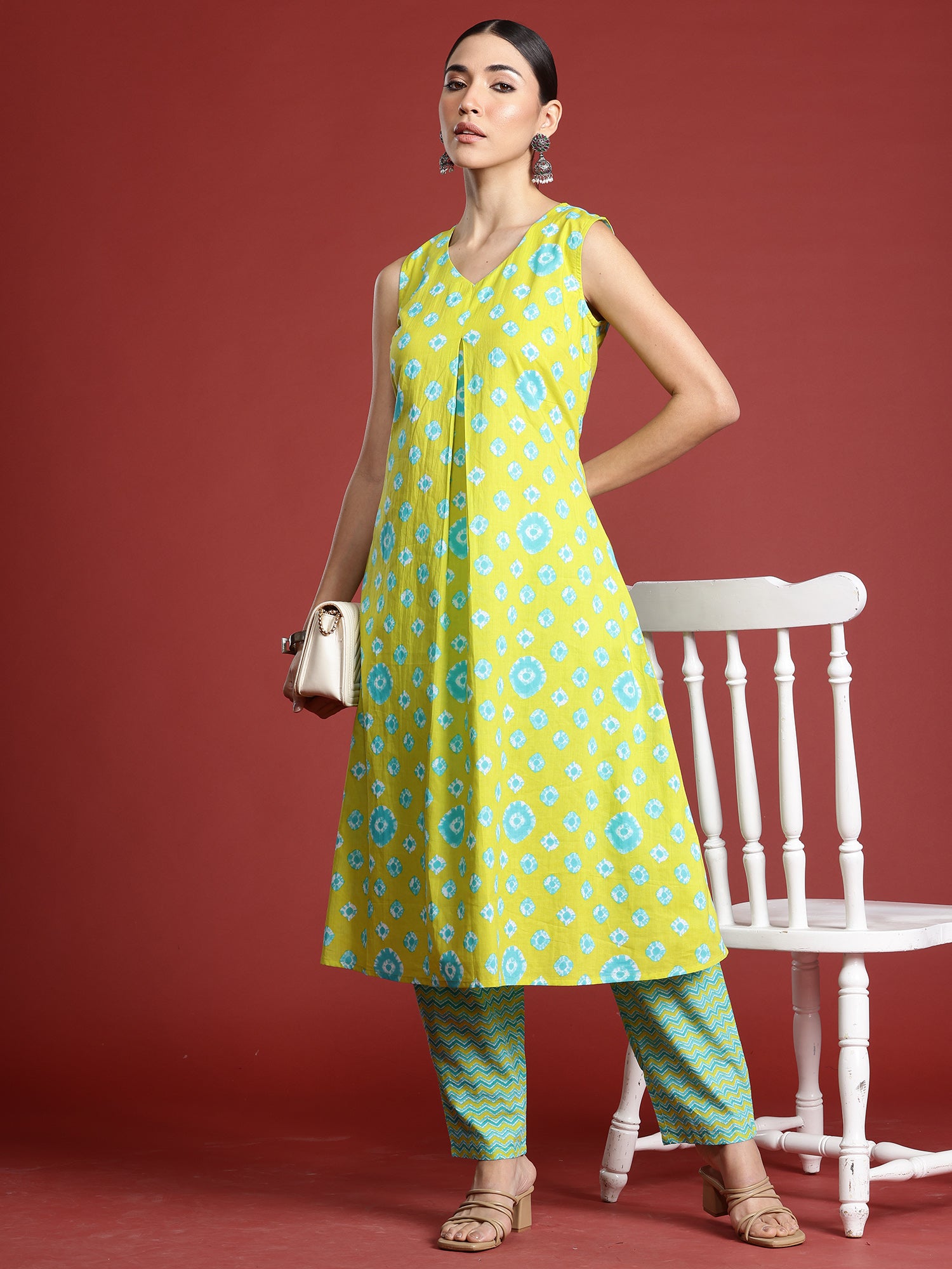 Women Green Printed A-Line Kurta Trousers Set
