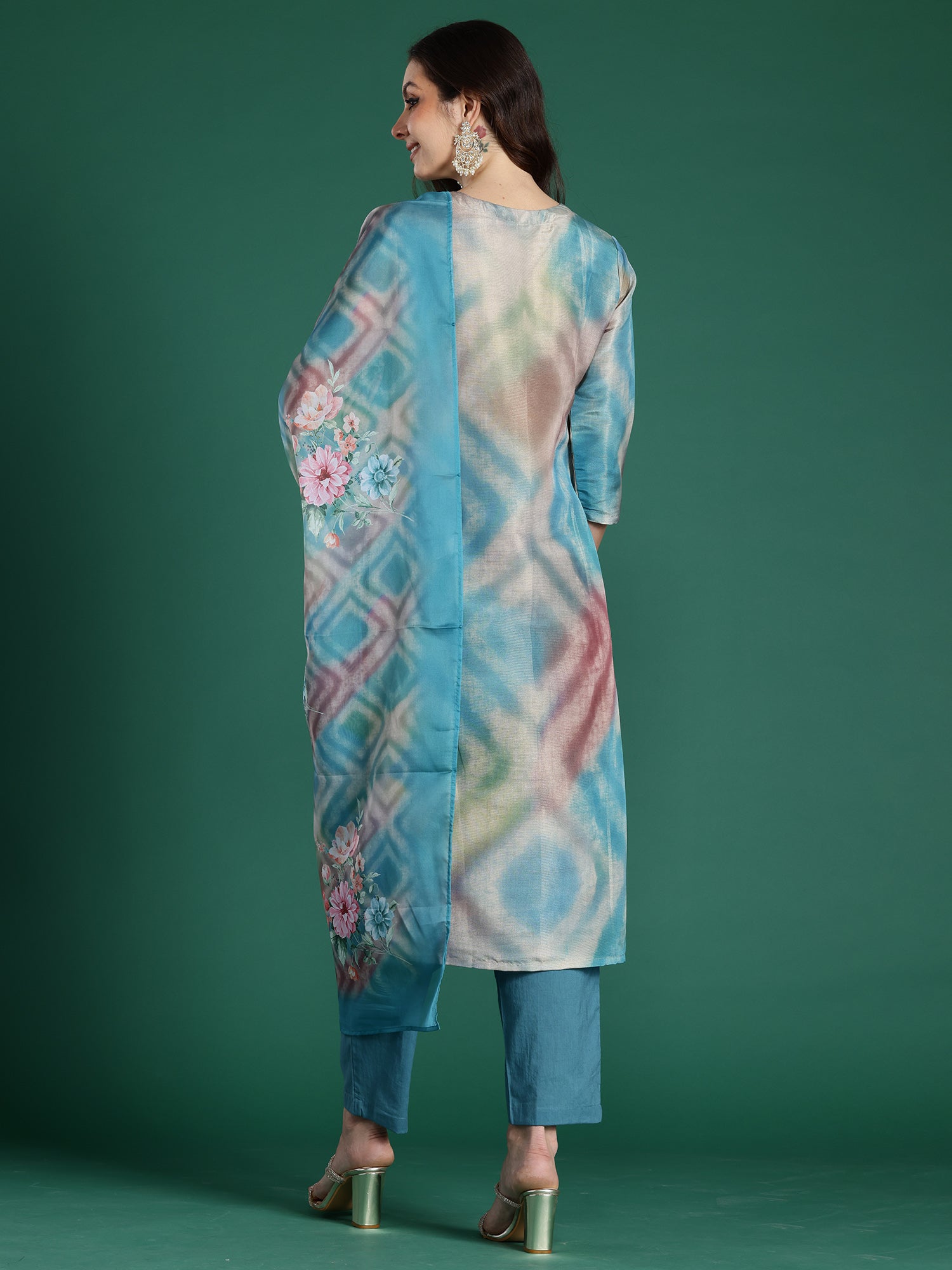 Women Multi Embroidered Straight Kurta Trousers With Dupatta Set