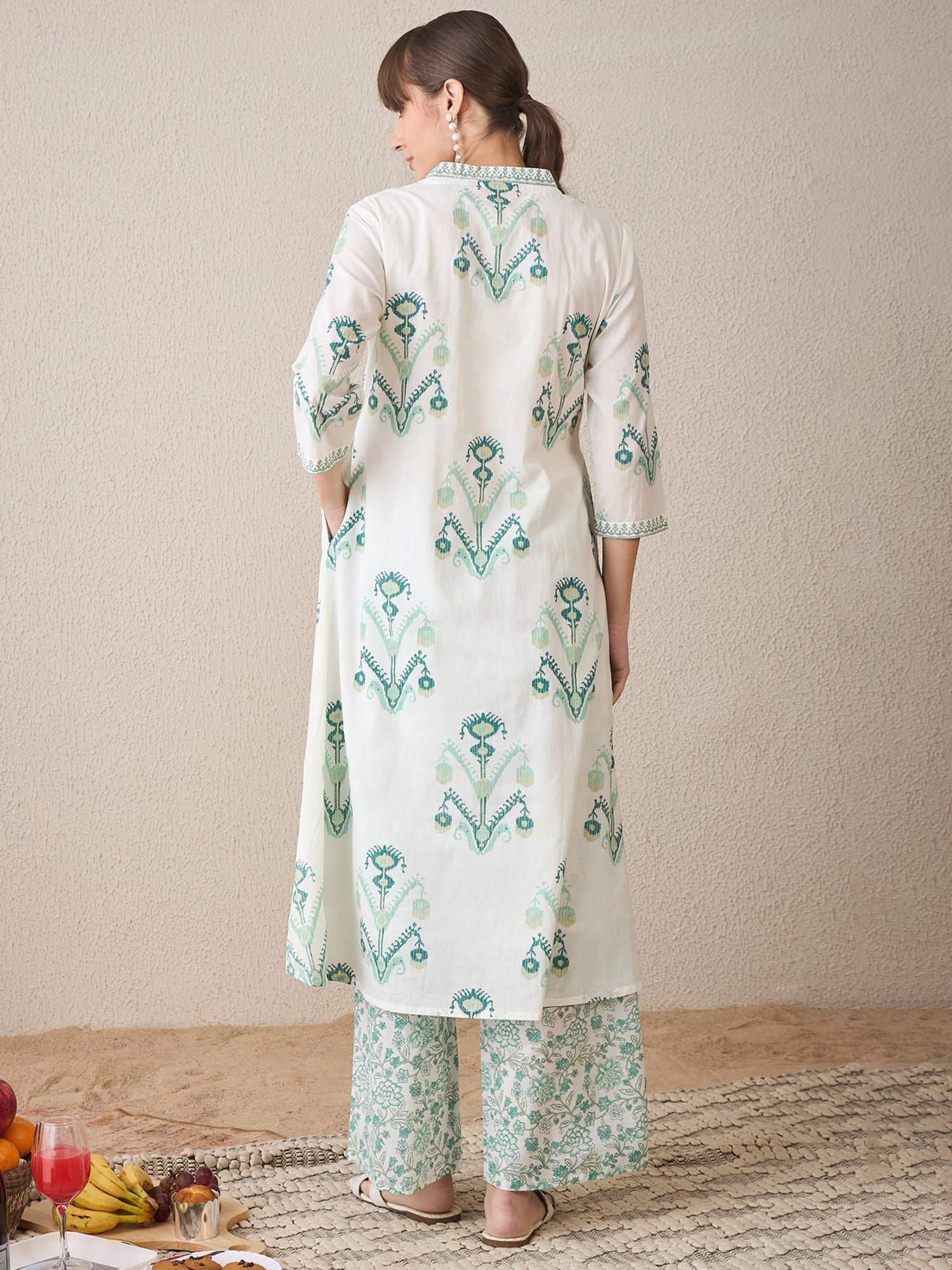 Women White Printed A-Line Kurta Palazzos Set