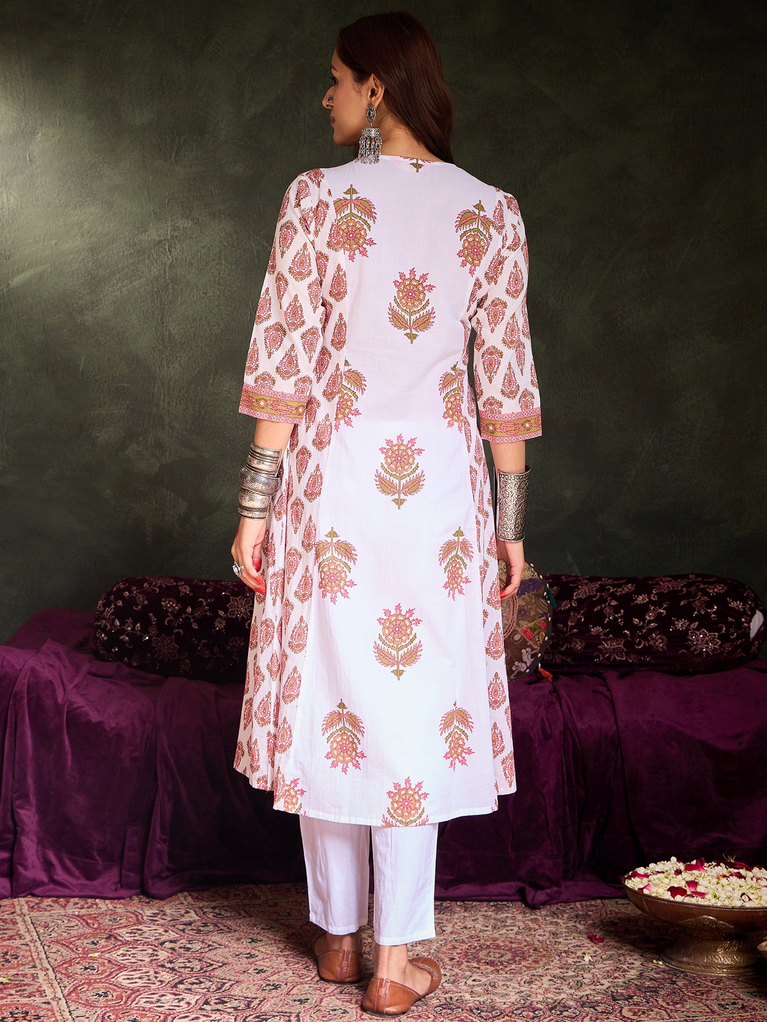 Women White Printed A-Line Kurta Set