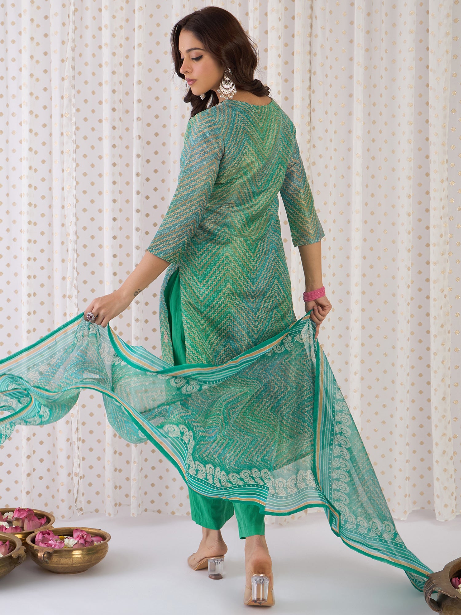Women Multi Embroidered Straight Kurta Trousers With Dupatta Set