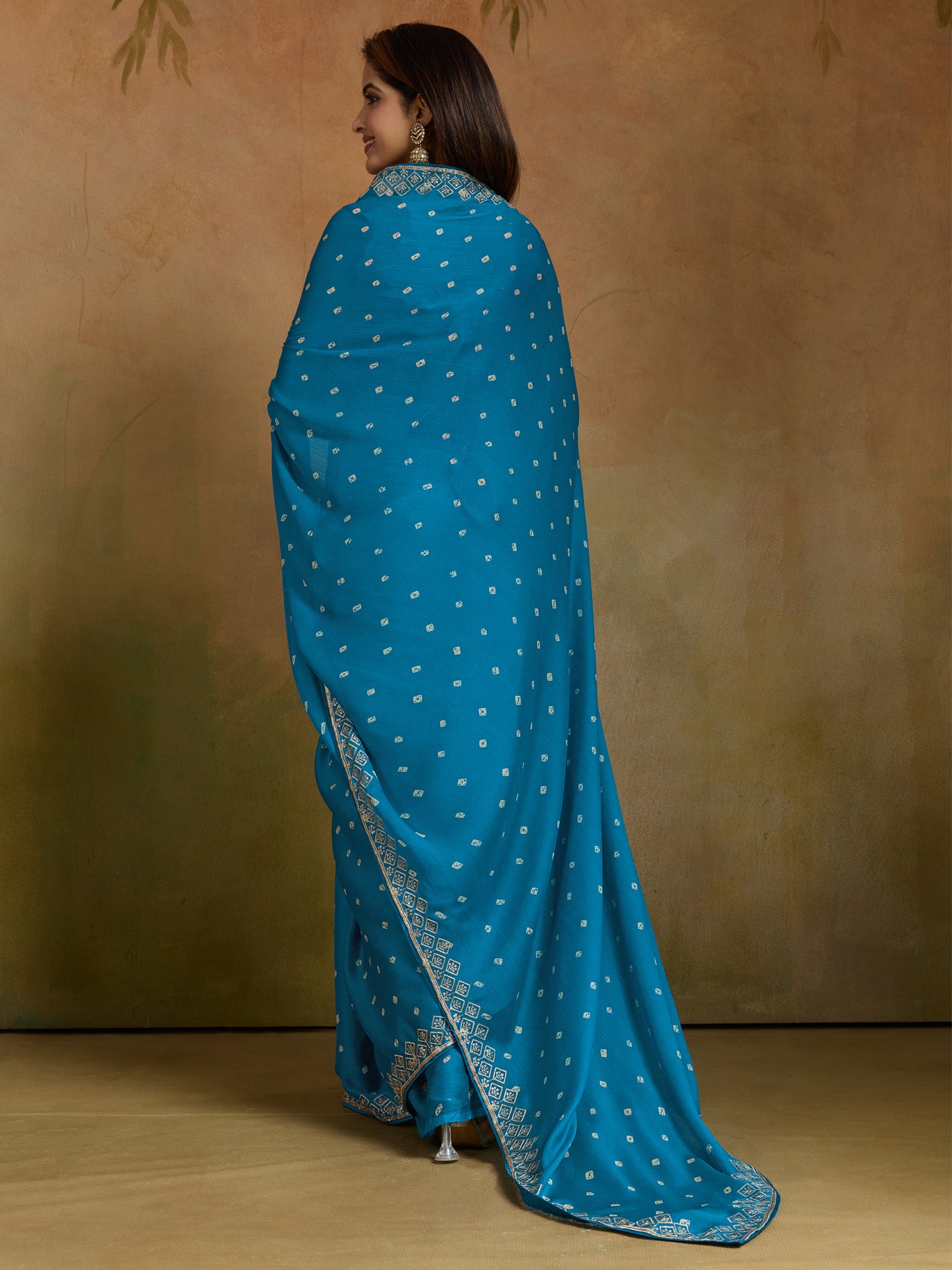 Women's Chiffon Light Blue Printed Designer Saree With Blouse Piece
