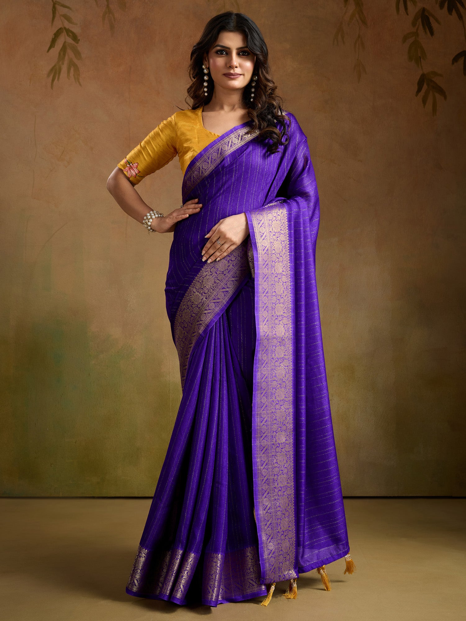 Women's Georgette Purple Woven Design Designer Saree With Blouse Piece