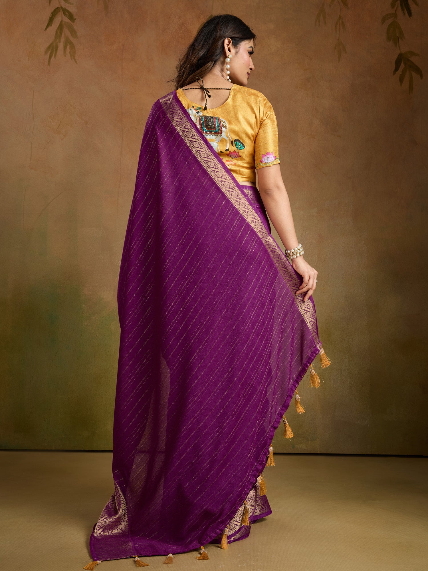 Women's Georgette Purple Woven Design Designer Saree With Blouse Piece