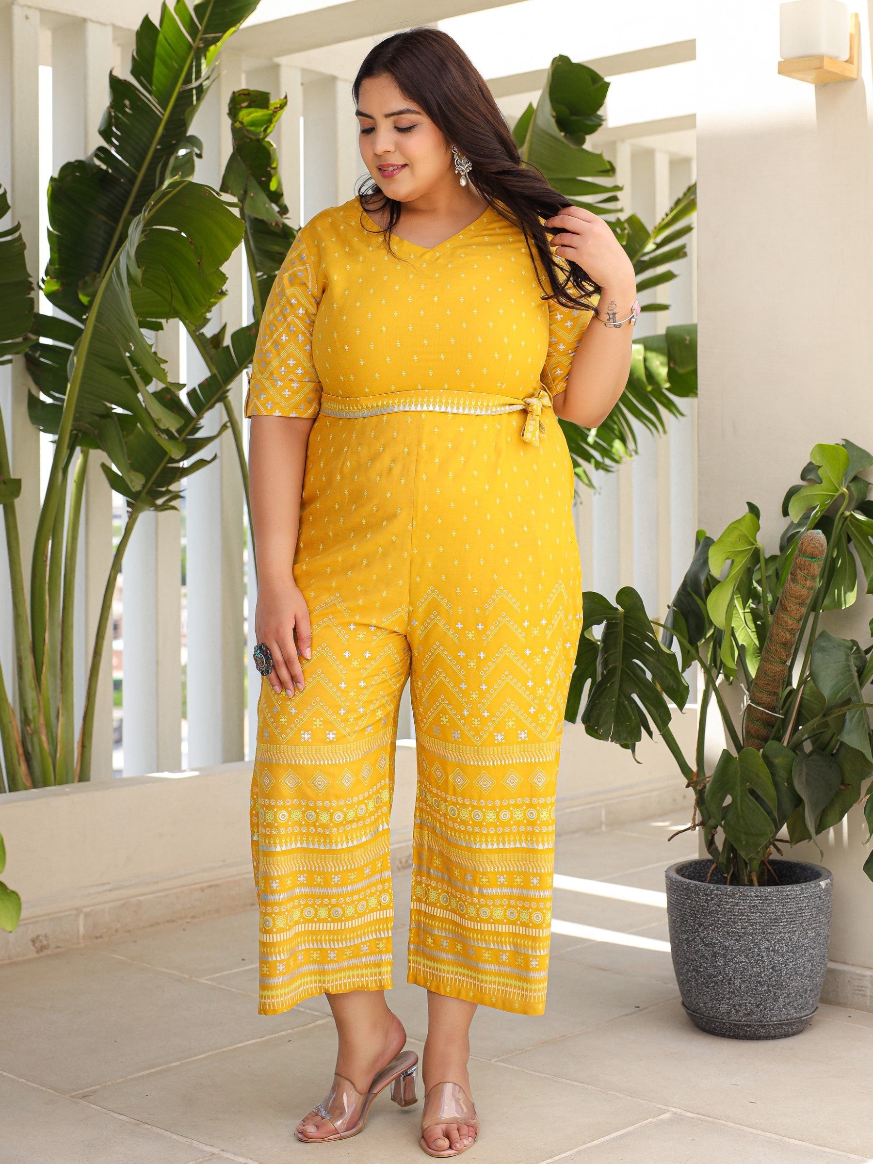 Women Mustard Liva Bandhani Jumpsuit