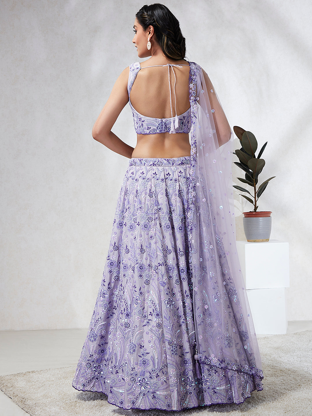 Lavender Georgette Sequins and thread embroidery Semi-Stitched Lehenga choli & Dupatta