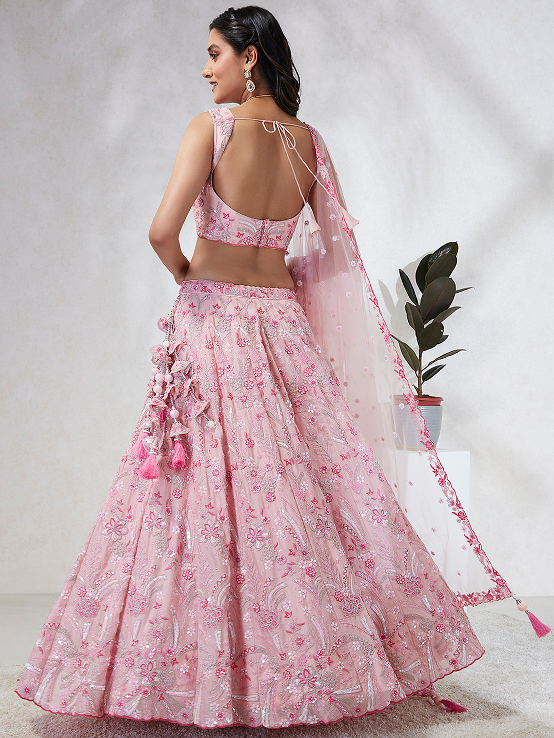 Pink Georgette Sequins and thread embroidery Semi-Stitched Lehenga choli & Dupatta