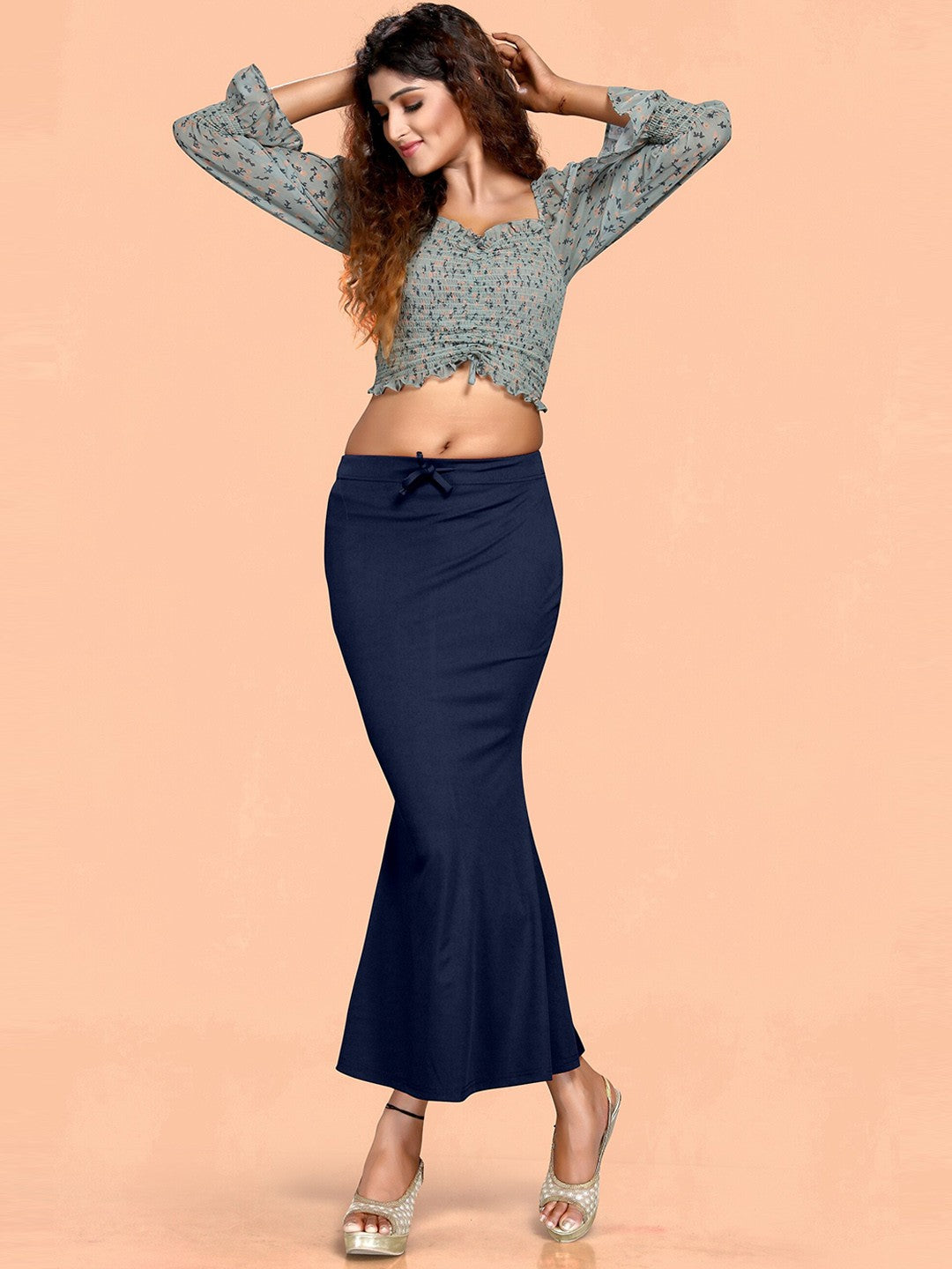 Women Navyblue  Cotton Lycra Saree Shapewear