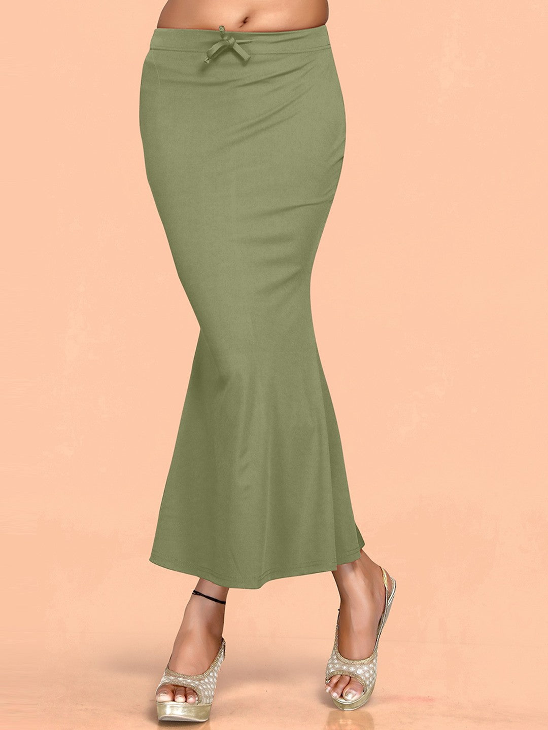 Women Olive Green  Cotton Lycra Saree Shapewear