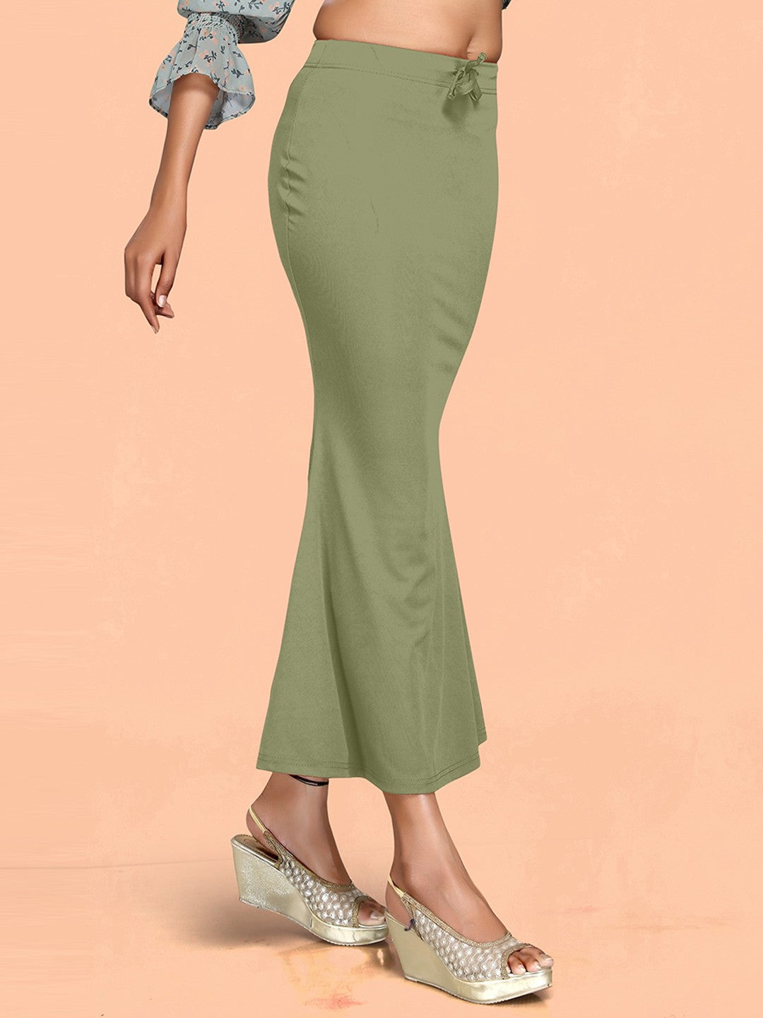 Women Olive Green  Cotton Lycra Saree Shapewear