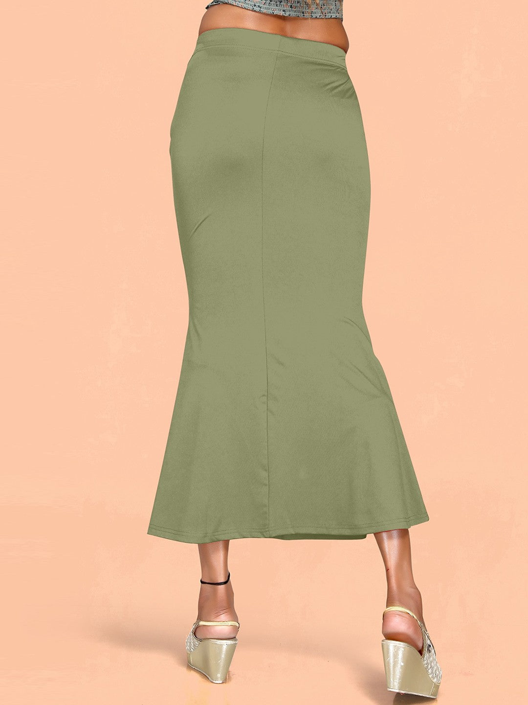 Women Olive Green  Cotton Lycra Saree Shapewear