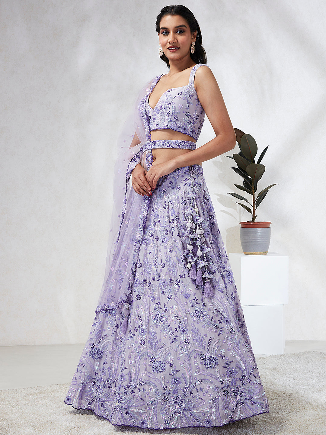 Lavender Georgette Sequins and thread embroidery Semi-Stitched Lehenga choli & Dupatta