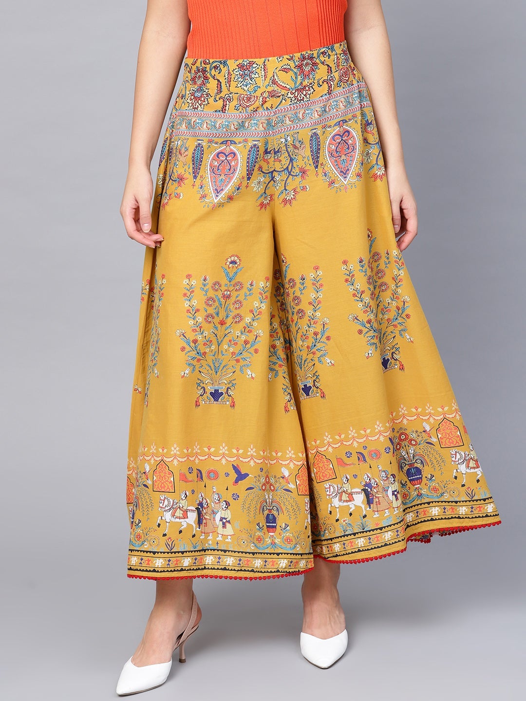 Women Mustard Cotton Printed Palazzo
