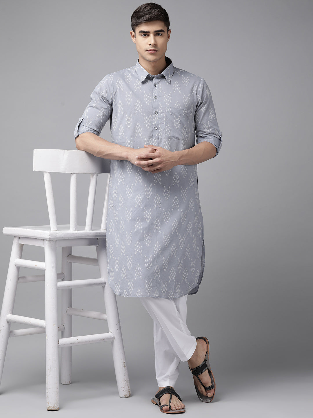 Buy Men Light Grey Regular Pure Cotton Pathani Kurta Online NOZ2TOZ