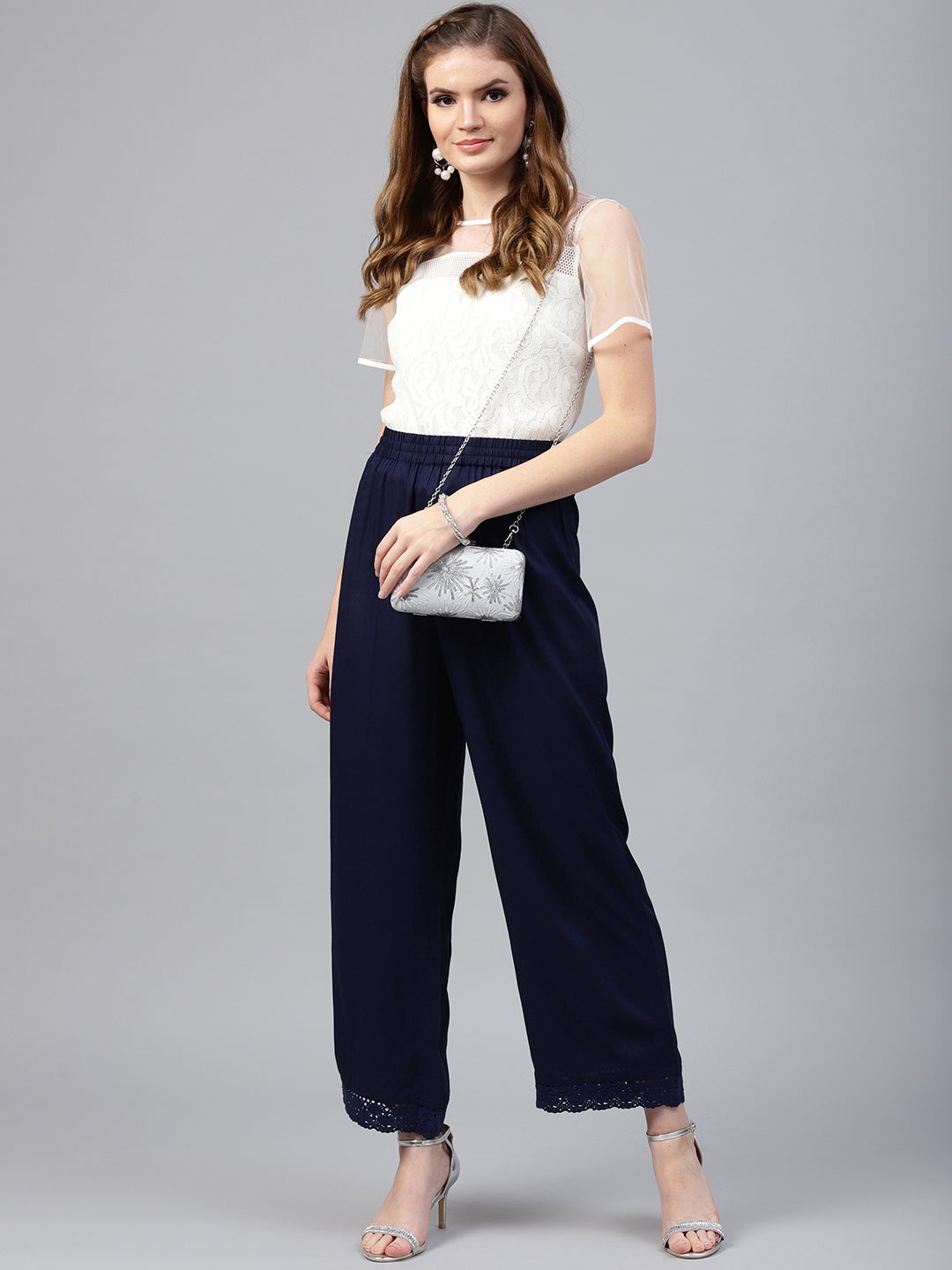 Women Navy Liva Solid Palazzo