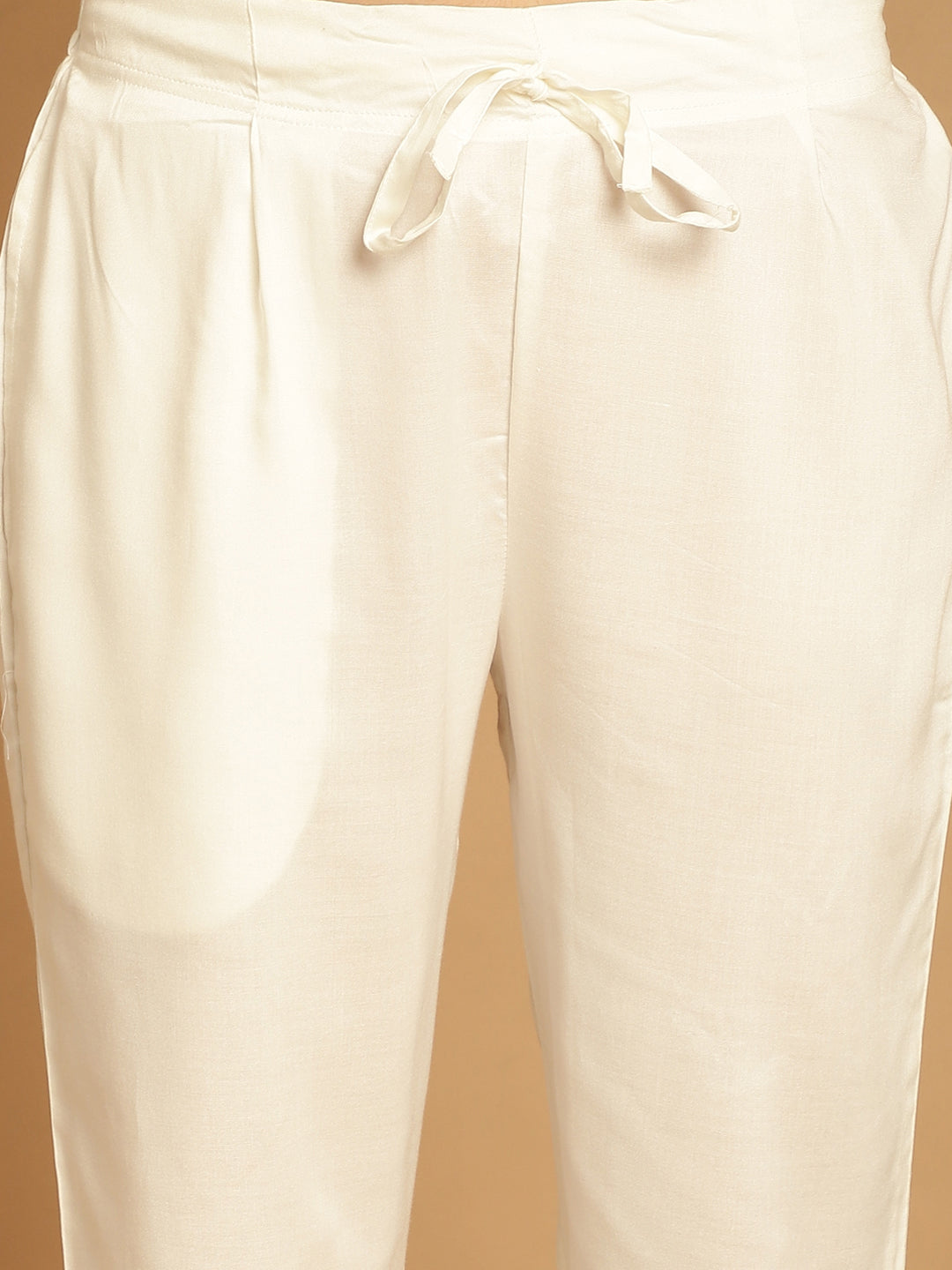 Women Off White Rayon Trouser Dupatta Set