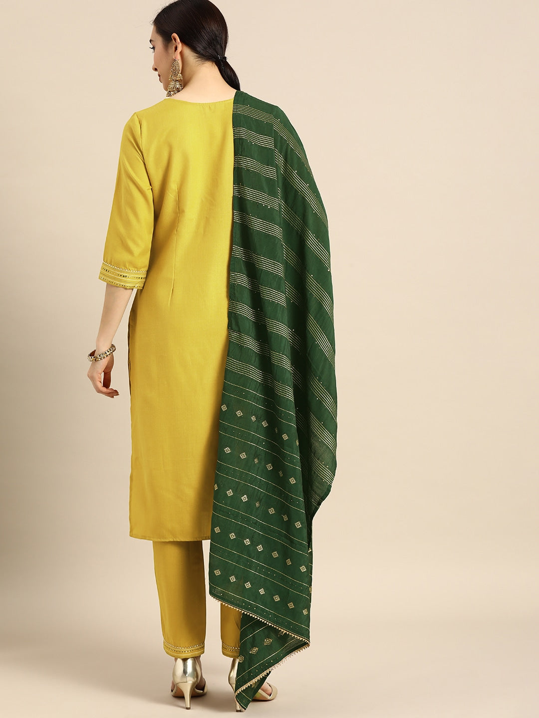Women Green  Printed Viscose Rayon Kurta, Pant And Dupatta Set