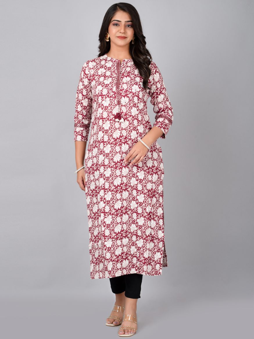 Women Floral Print Stand Coller Kurta