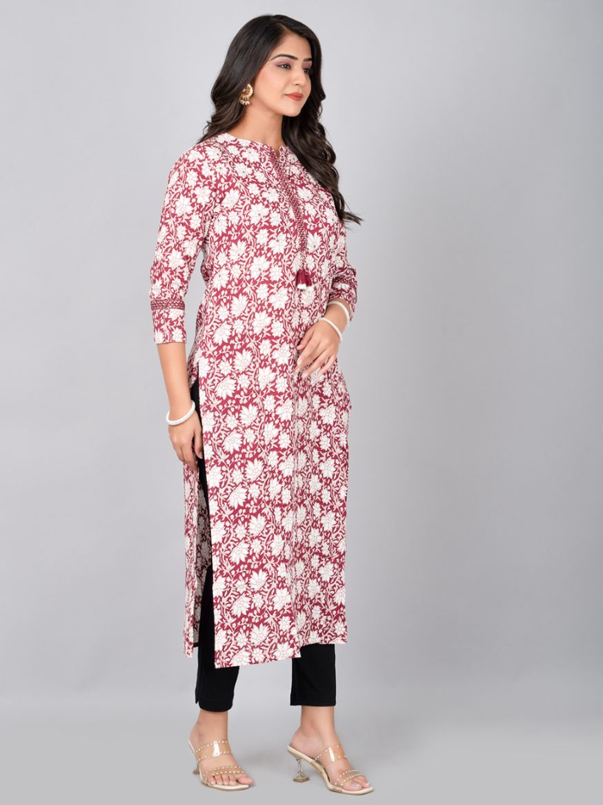 Women Floral Print Stand Coller Kurta