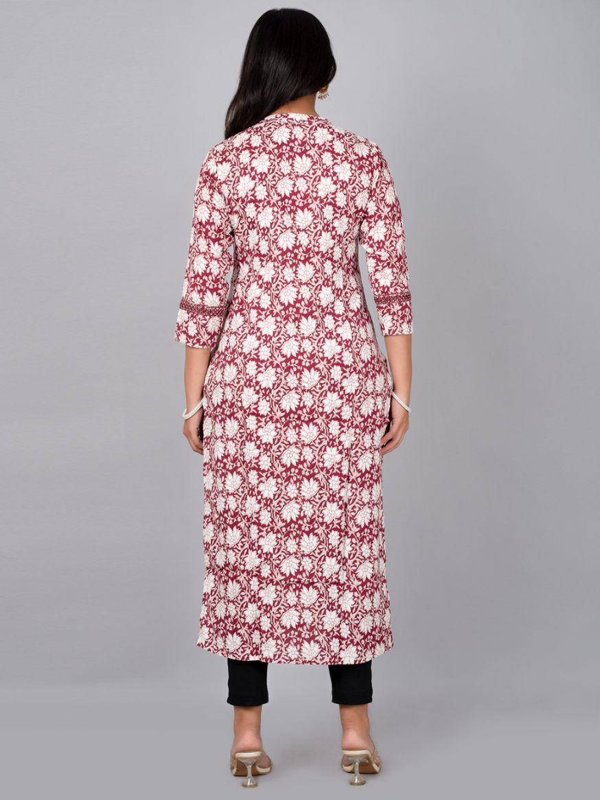 Women Floral Print Stand Coller Kurta