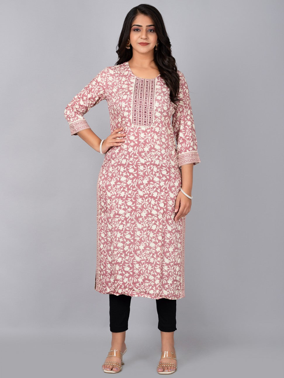 Women Straight Kurta With Embroidery Work