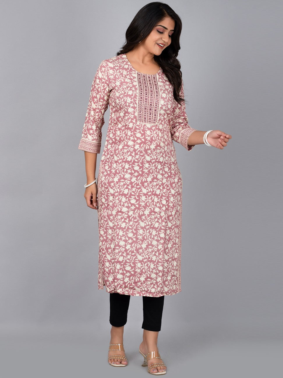 Women Straight Kurta With Embroidery Work