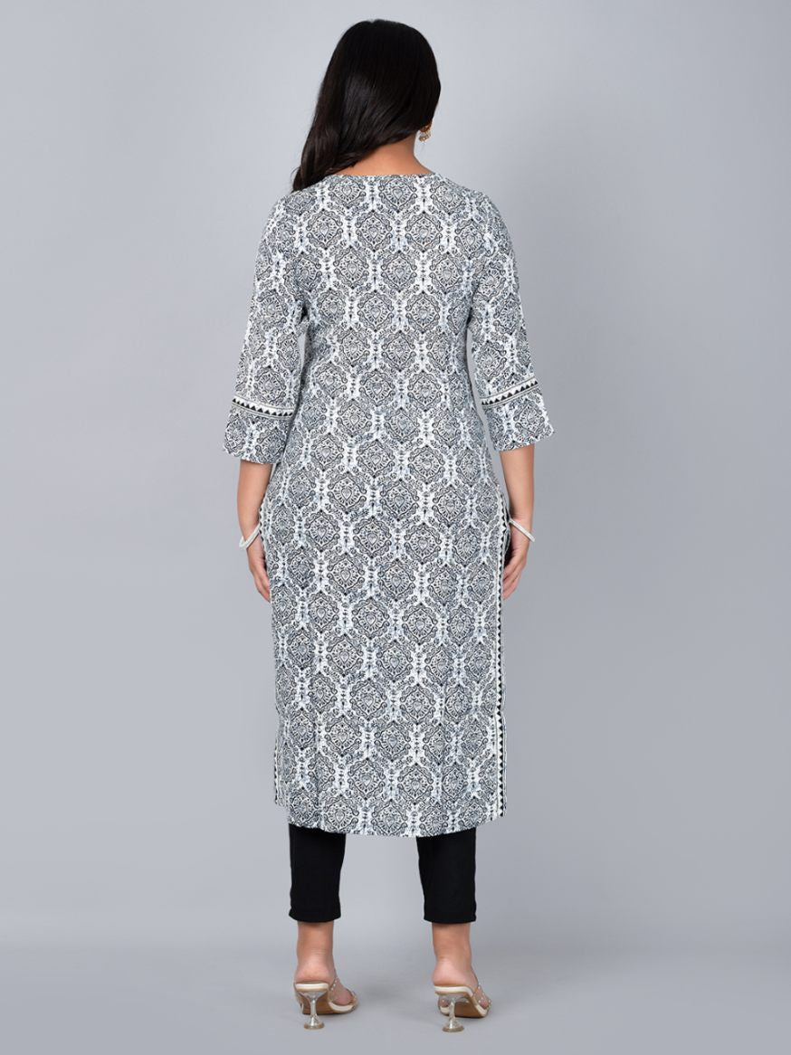 Women Straight Kurta With Mirror Work