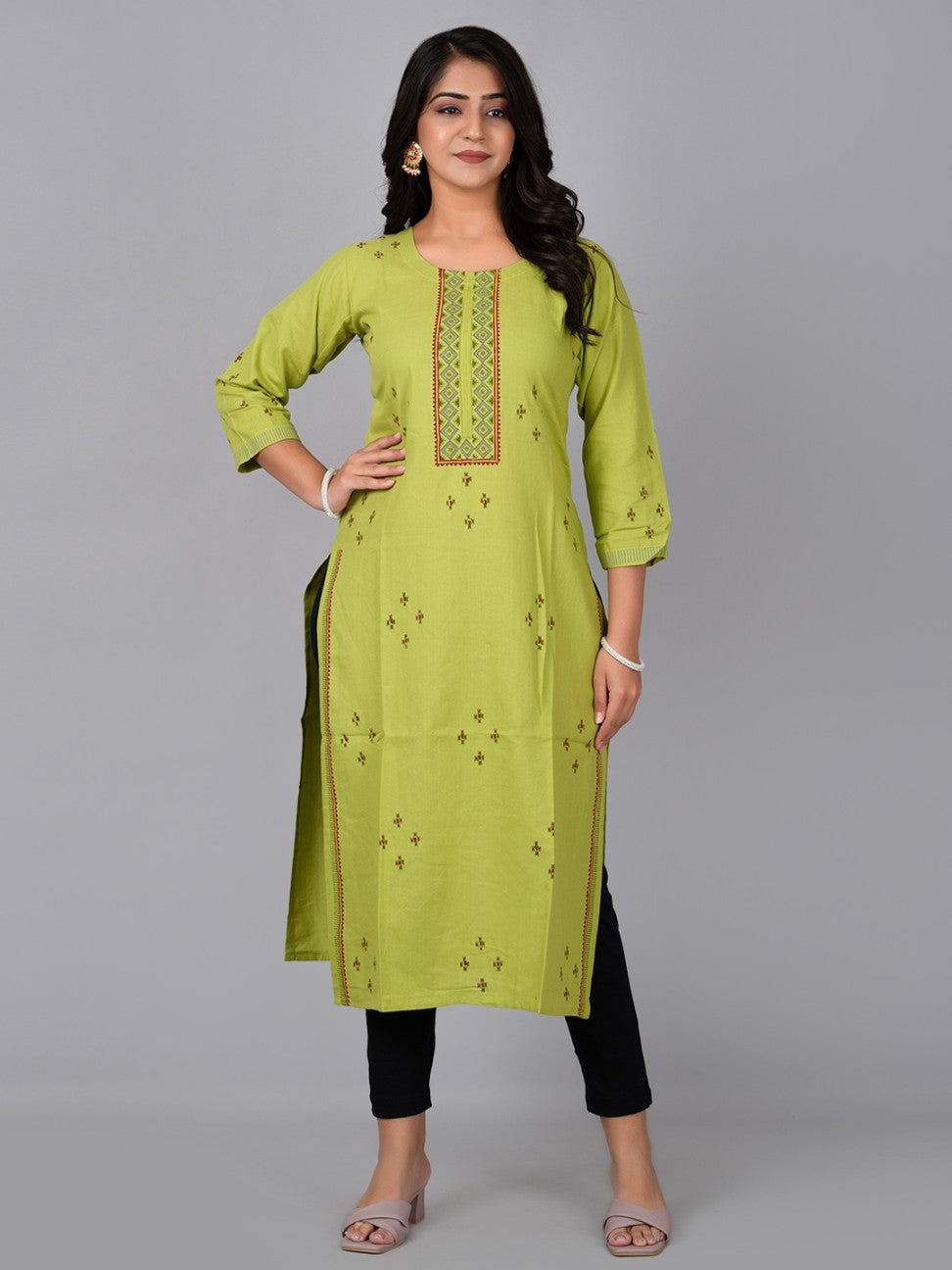 Women Straight Kurti With Block Print