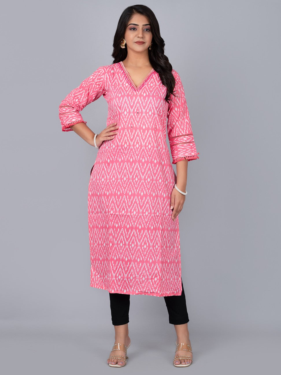 Women V Cut Neck Straight Kurta With Handwork