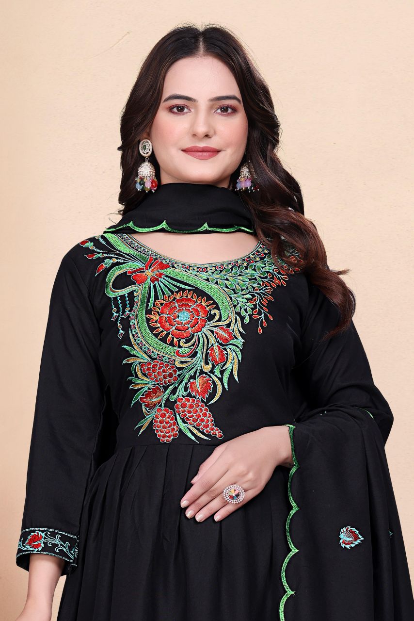 Women Black Vichitra Silk Embroidered Salwar Suit