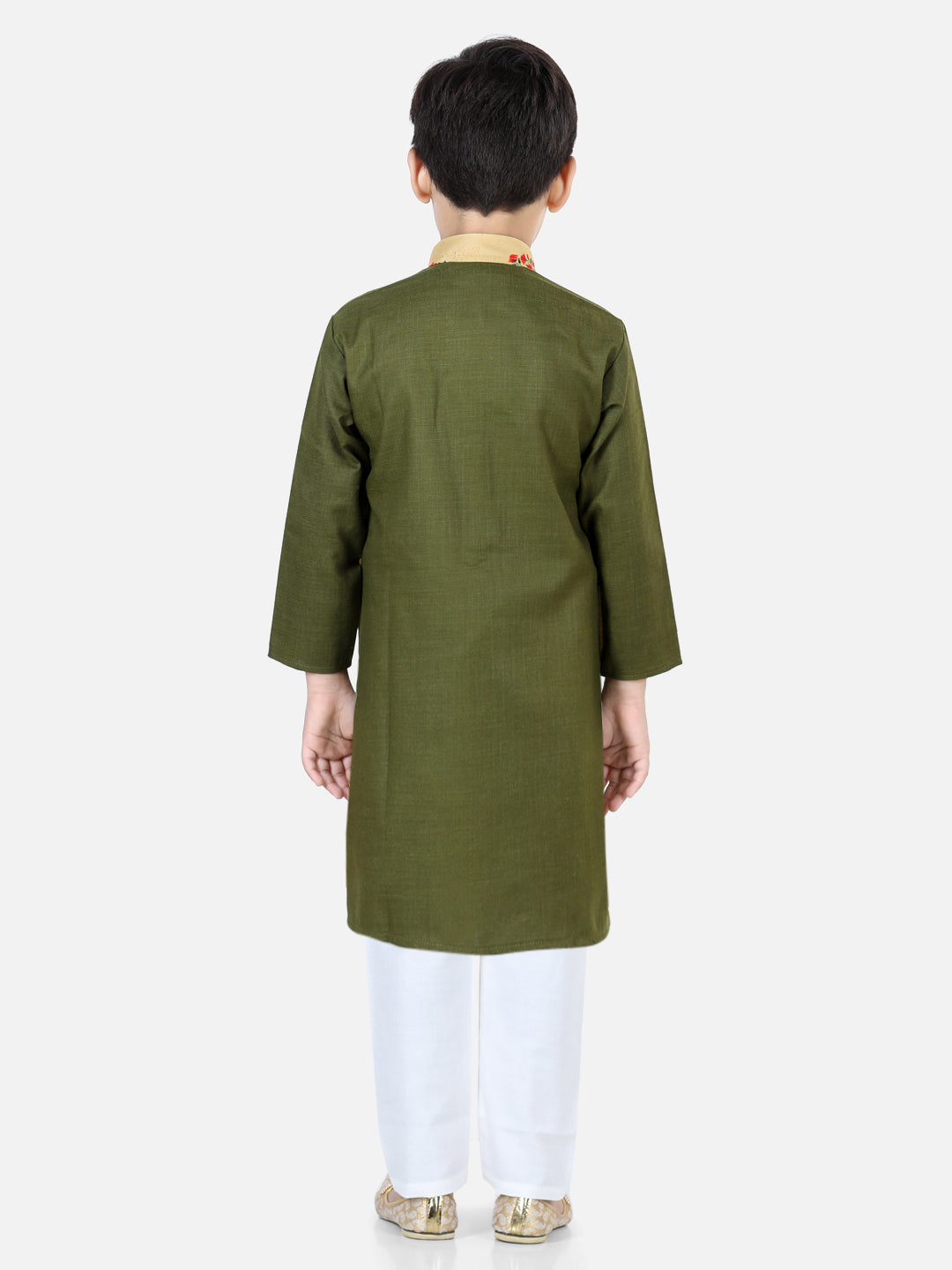 Printed Attached Jacket Cotton Kurta Pajama for Boys- Green NOZ2TOZ - Made In INDIA.