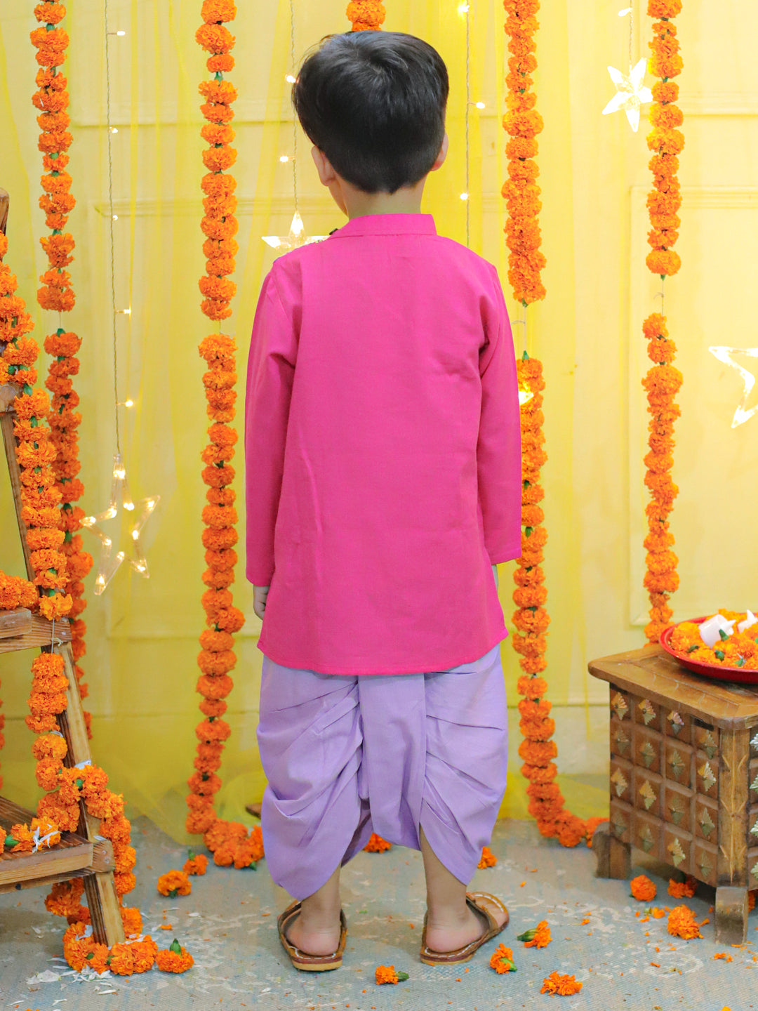 Embroidery Front Open Cotton Kurta with Dhoti for Boys- Pink NOZ2TOZ - Made In INDIA.