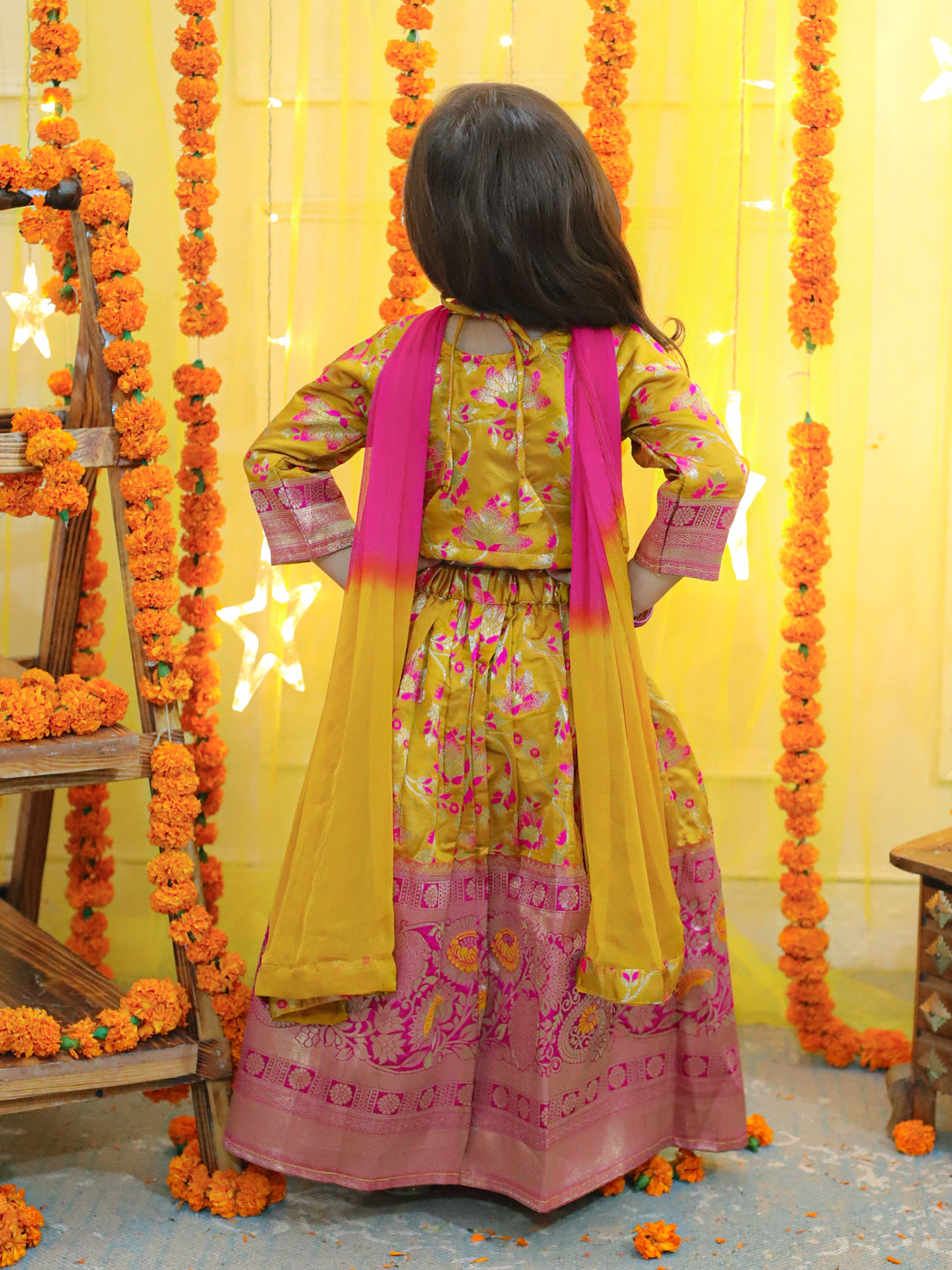 Girls Ethic Traditional Indian Festive Jacquard Choli Lehenga Choli with Dupatta- Yellow NOZ2TOZ - Made In INDIA.