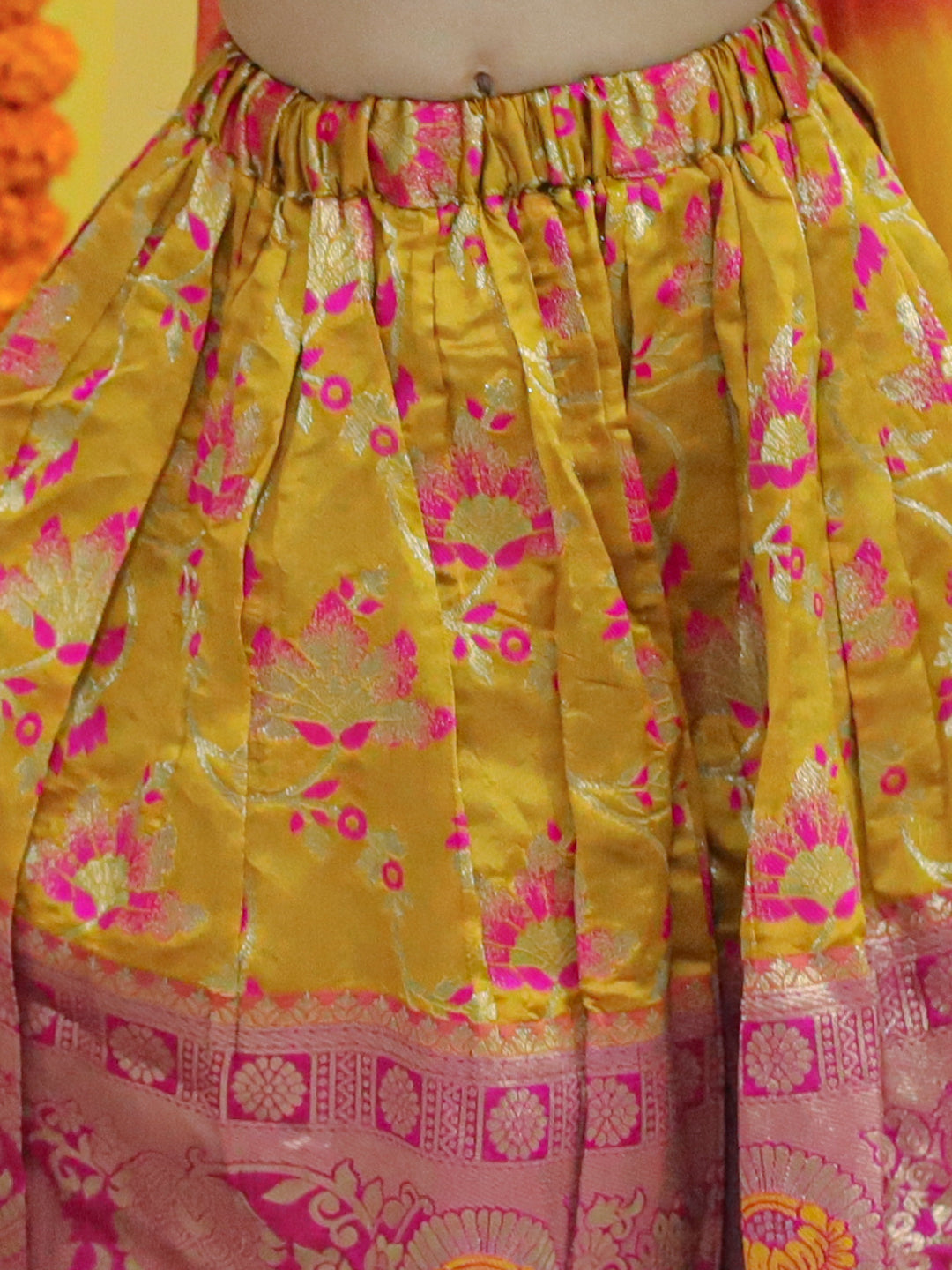 Girls Ethic Traditional Indian Festive Jacquard Choli Lehenga Choli with Dupatta- Yellow NOZ2TOZ - Made In INDIA.