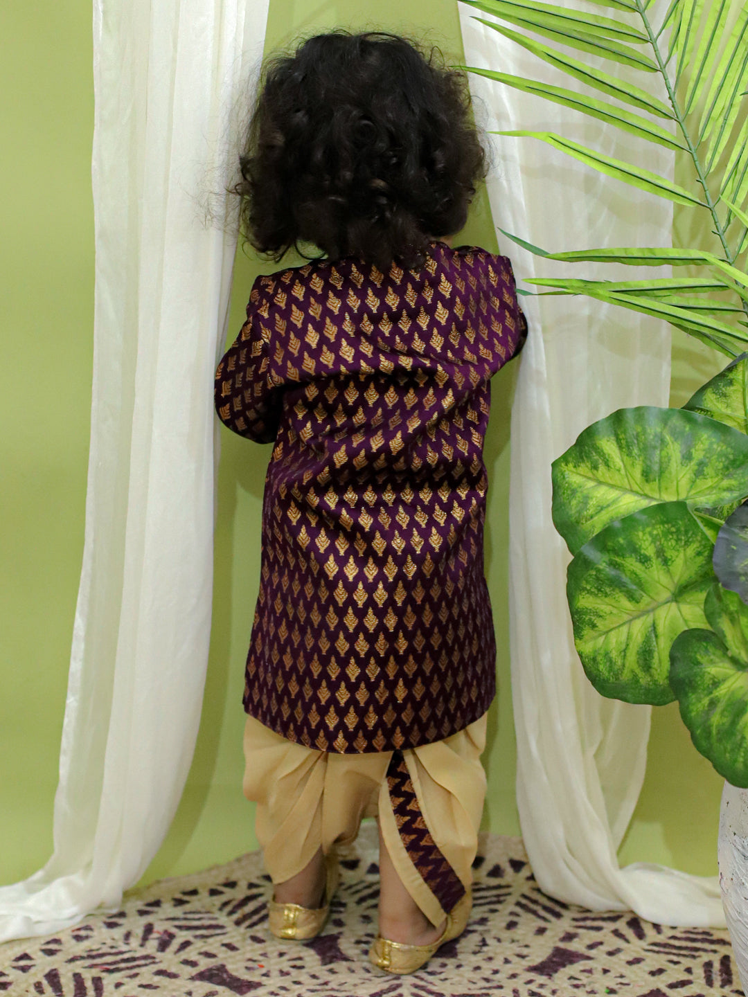 Boys Festive Wear Jacquard Full Sleeve Sherwani with Dhoti - Purple NOZ2TOZ - Made In INDIA.