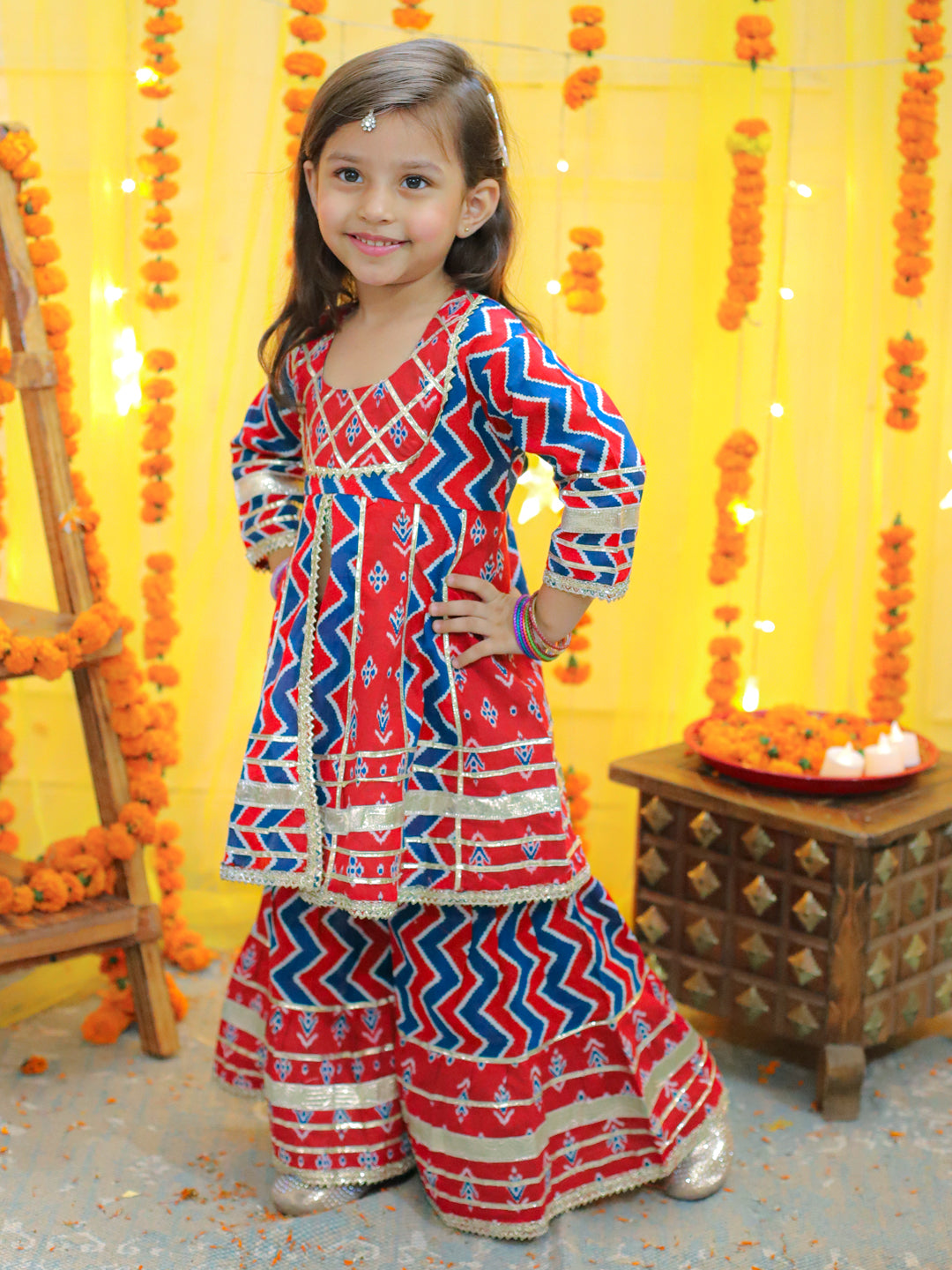 Pure Cotton Printed Kurta Sharara for Girls- Red NOZ2TOZ - Made In INDIA.