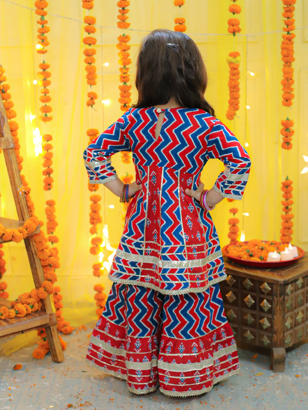 Pure Cotton Printed Kurta Sharara for Girls- Red NOZ2TOZ - Made In INDIA.