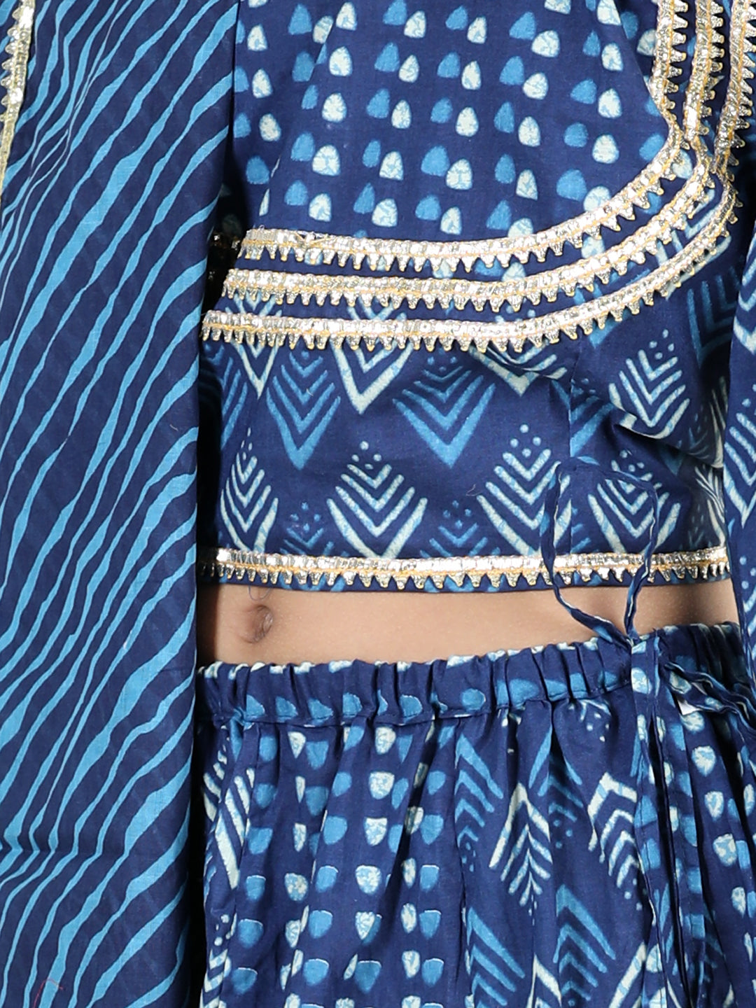 Pure Cotton Printed Lehenga Choli Dupatta Set for Girls- Blue NOZ2TOZ - Made In INDIA.